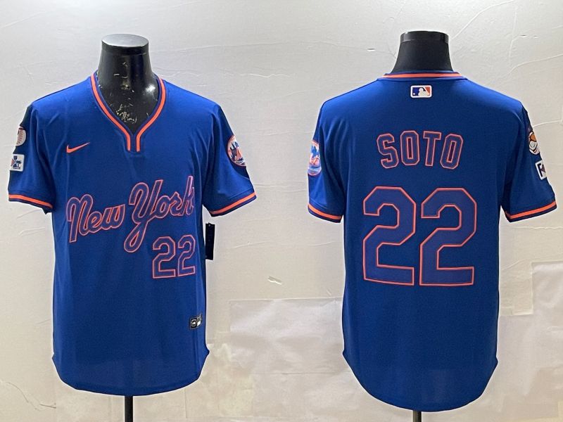 Men New York Mets 22 Soto Blue Throwback Game Nike 2025 MLB Jersey style 1
